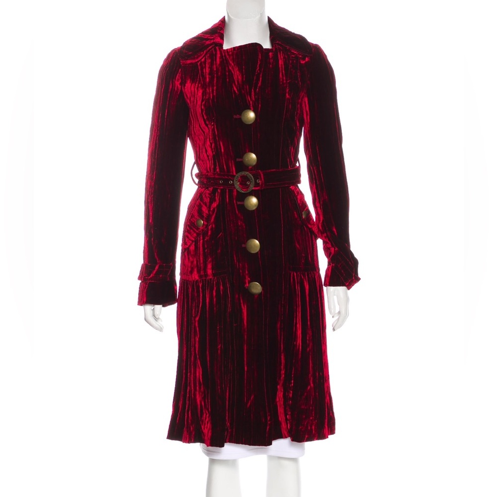 Cynthia Steffe Deep Red Velvet Trench Coat Style Long Jacket